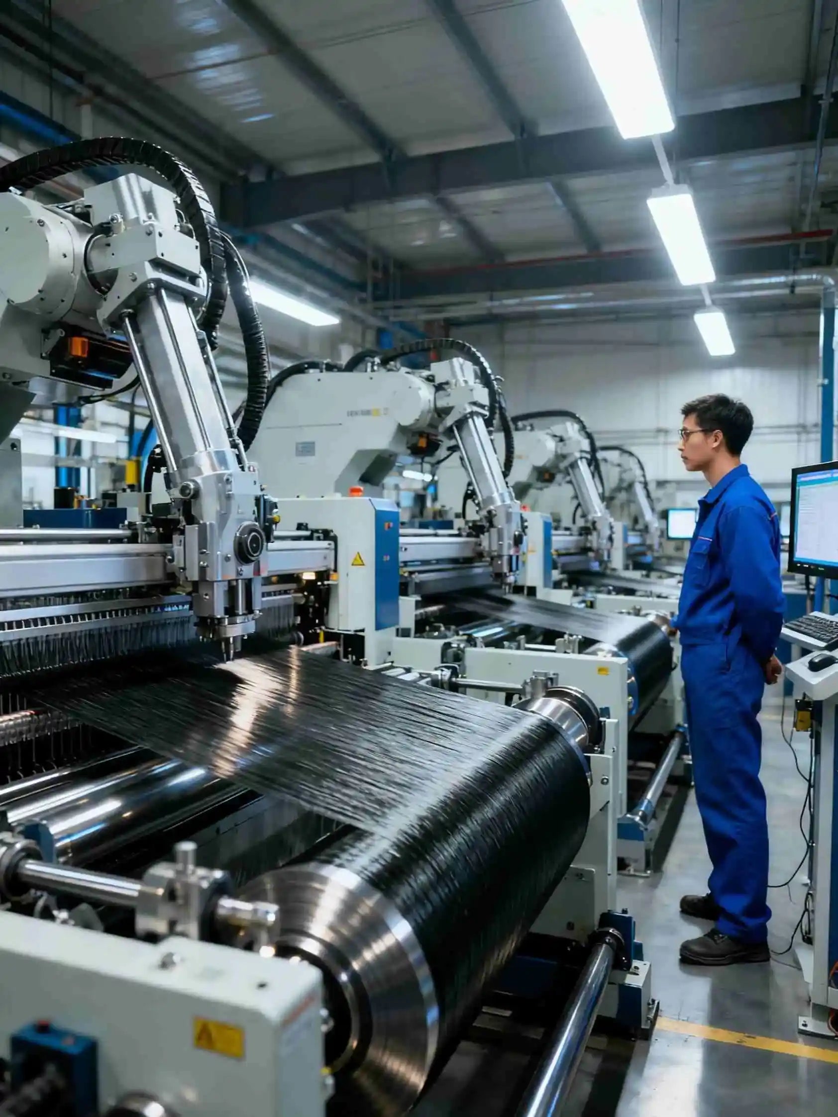 Advanced carbon fiber production line used for manufacturing high-performance composite materials in a professional factory environment