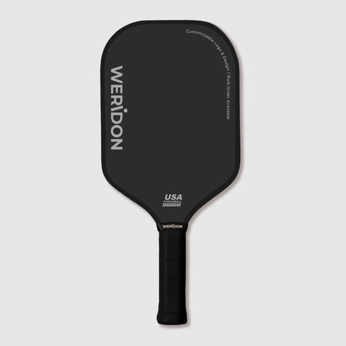 Custom thermoformed carbon fiber pickleball paddle flat-top design on white background