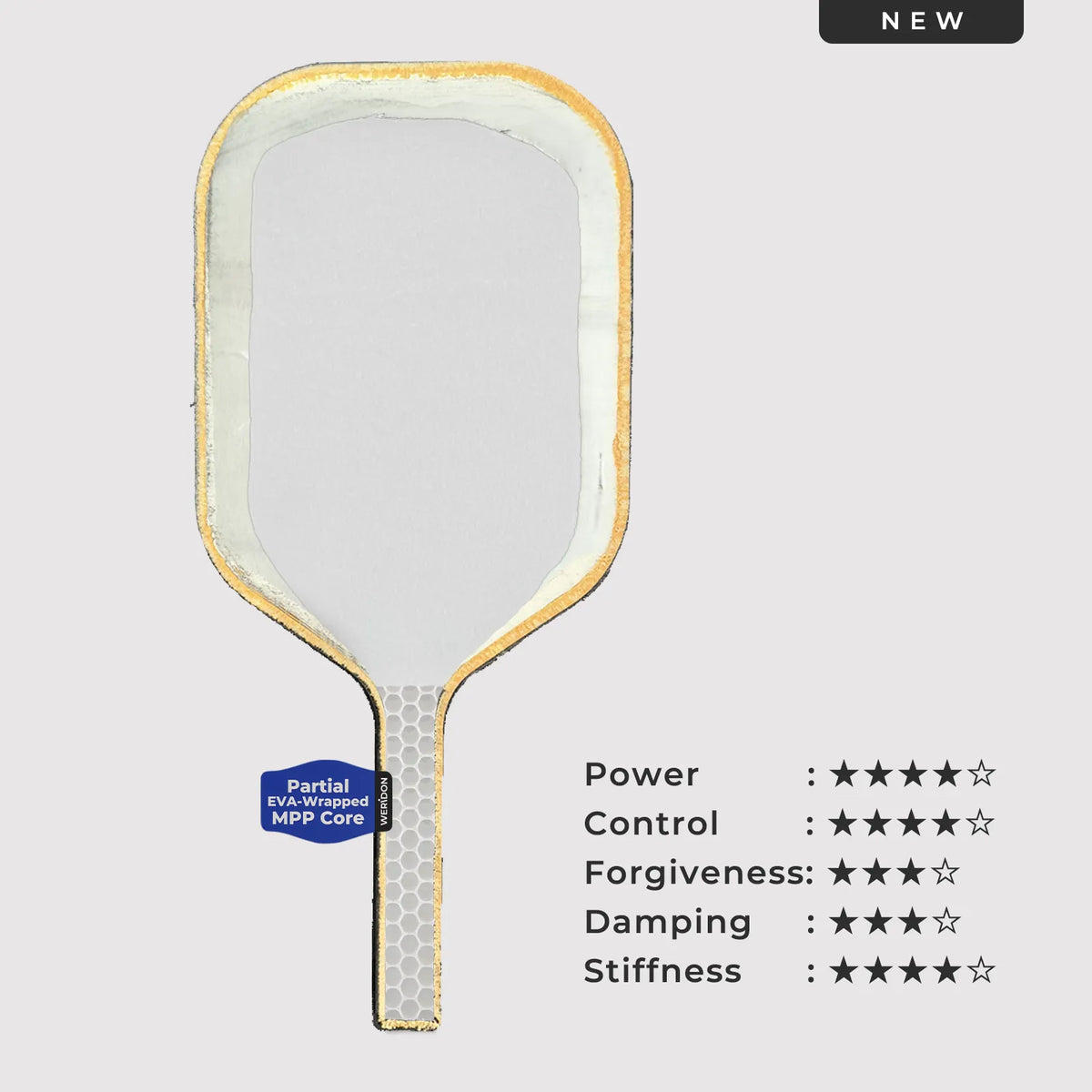 Partial EVA-wrapped MPP core used in a pickleball paddle