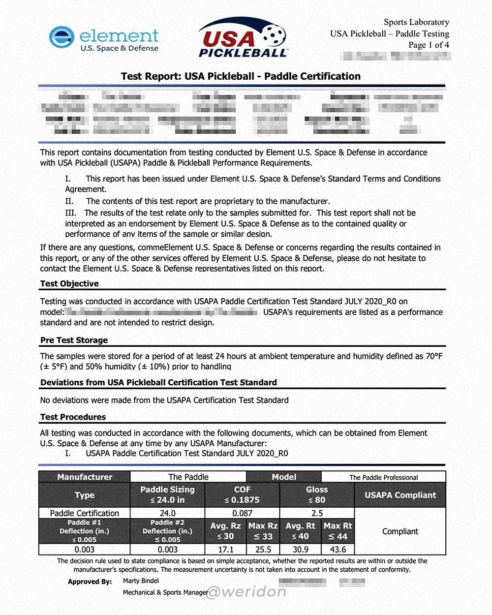 Support for paddle development aligned with USA Pickleball Approved requirements