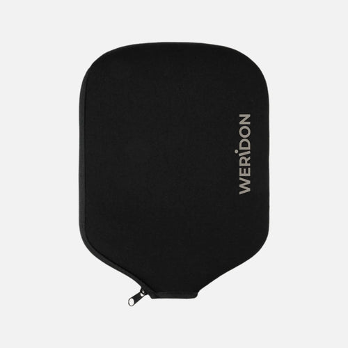 Black pickleball paddle cover with 'WERIDON' branding on a white background