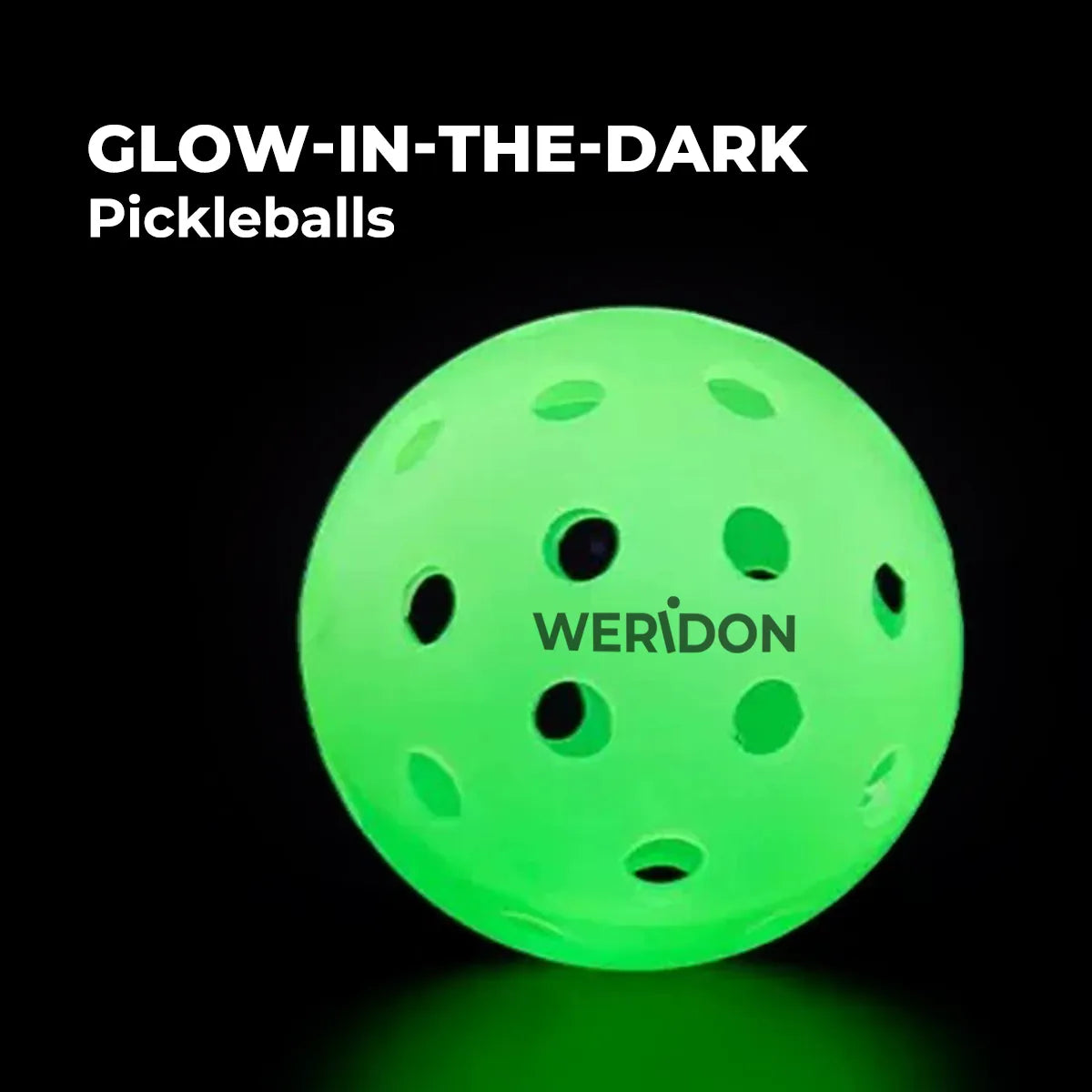 Glow-in-the-dark pickleballs against a black background, providing enhanced visibility for night and low-light play.