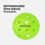 Green rotomolded pickleballs with 'WERiDON' branding on a white background